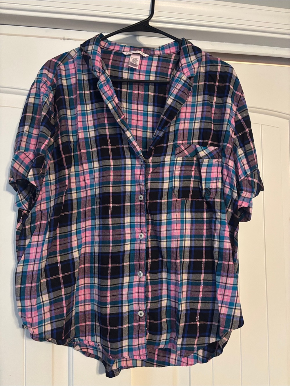 Victoria's Secret Blue & Pink Plaid Button-Down Shirt